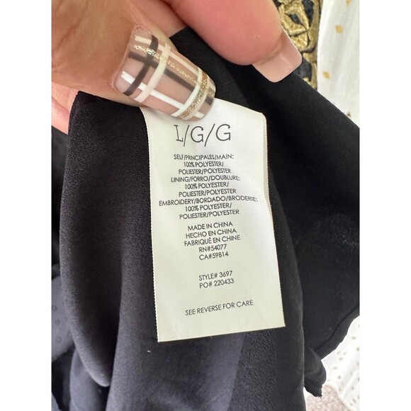 Cabi 3697 Metallic Gold Floral Embroidered Swiss Dot Split Neck Occasion Dress L - Picture 5 of 6